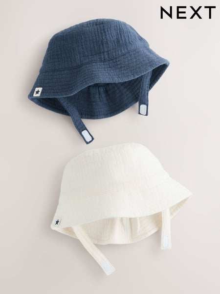 Navy/White 100% Cotton Baby Bucket Hats 2 Pack (0mths-2yrs) (AL3840) | € 16
