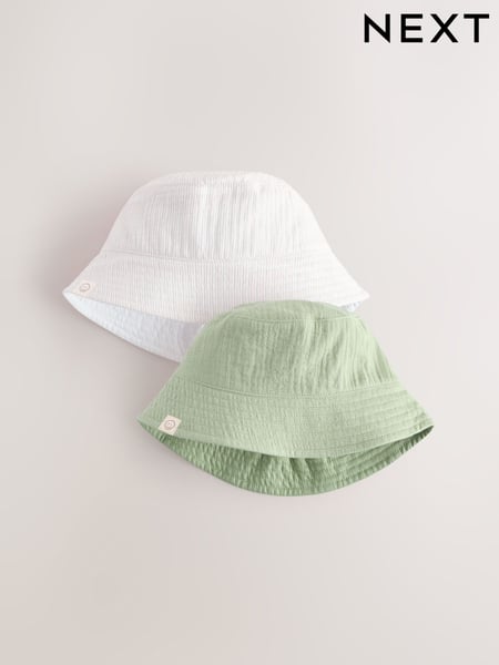 Sage Green And Stripe 100% Cotton Baby Bucket Hats 2 Pack (0mths-2yrs) (AL3841) | € 17
