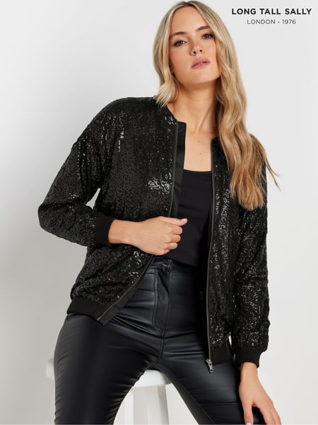 Long Tall Sally Black Sequin Bomber Jacket (AL4081) | € 36