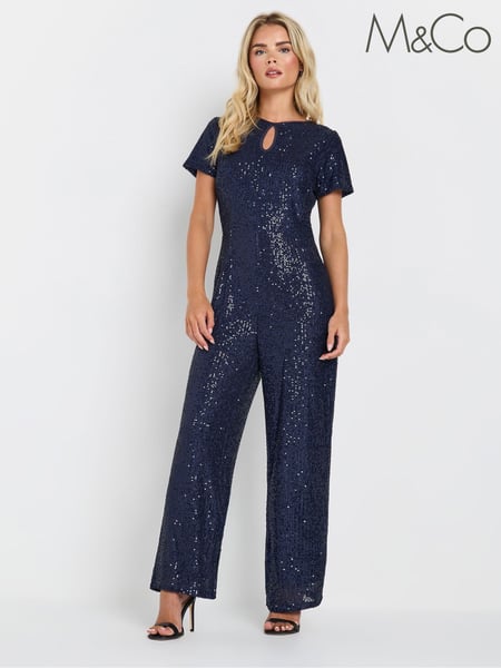 M&Co Blue Petite Keyhole Sequin Jumpsuit (AL4094) | € 100