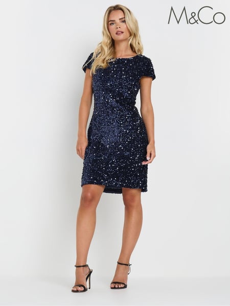 M&Co Blue Petite Sequin Velvet Shift Dress (AL4110) | € 39