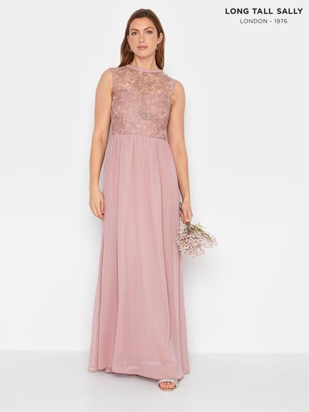Long Tall Sally Pink Lace Chiffon Maxi Dress (AL4127) | € 125