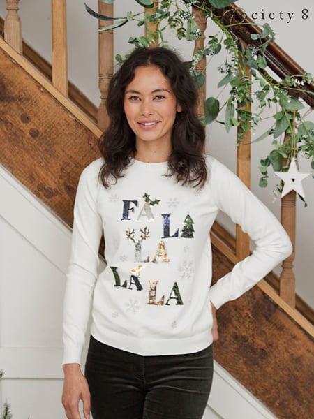 Society 8 White Womens Fa La La Christmas Jumper (AL4568) | € 22