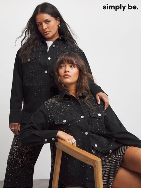 Simply Be Black Oversized Embellished Denim Shirt (AL5083) | € 38