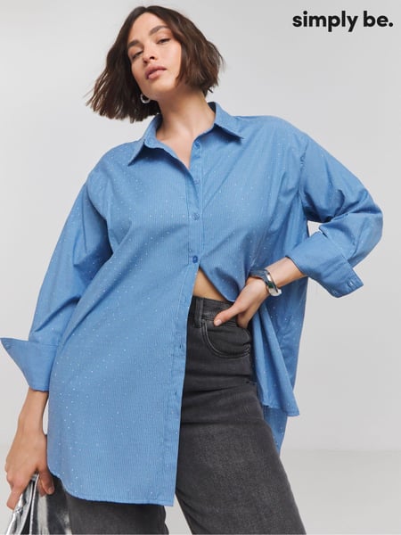 Simply Be Blue Oversized Embellished Striped Shirt (AL5103) | € 28