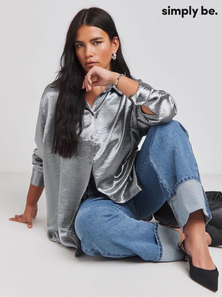 Simply Be Grey Hammered Satin Relaxed Shirt (AL5106) | € 25