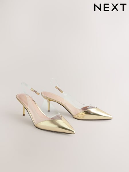 Gold Forever Comfort® Point Toe Detail Vinyl Slingback Heels (AL5333) | € 52