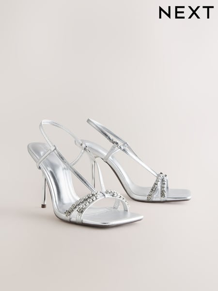 Silver Forever Comfort® Square Toe Jewel Detail Sling Back Sandals (AL5346) | € 55