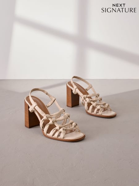 Bone Signature Premium Leather Square Toe Cage Slingback Block Heel Sandals (AL5350) | € 109