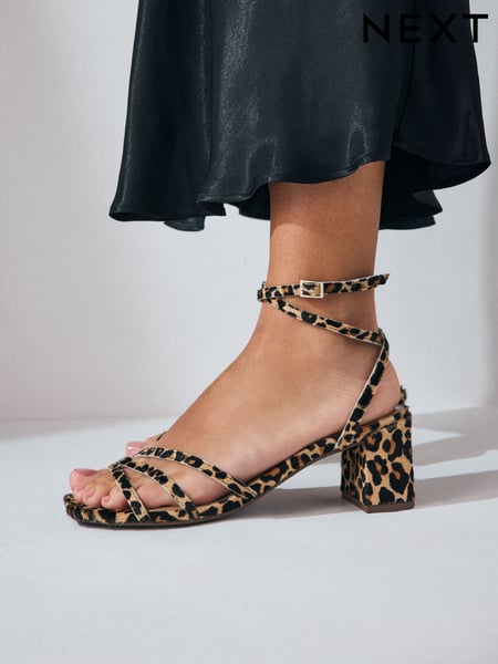 Leopard Print Forever Comfort® Square Toe Leather Strappy Low Block Sandals (AL5362) | € 80