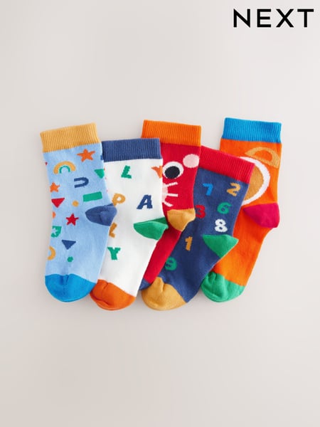 Blue/Ecru/Red Nursery Alphabet Print Rich Socks 5 Pack (AL5386) | € 10 - € 11