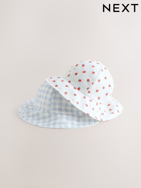 Blue Strawberry & Gingham Baby 100% Cotton Summer Hat 2 Pack (0mths-2yrs) (AL5689) | € 21