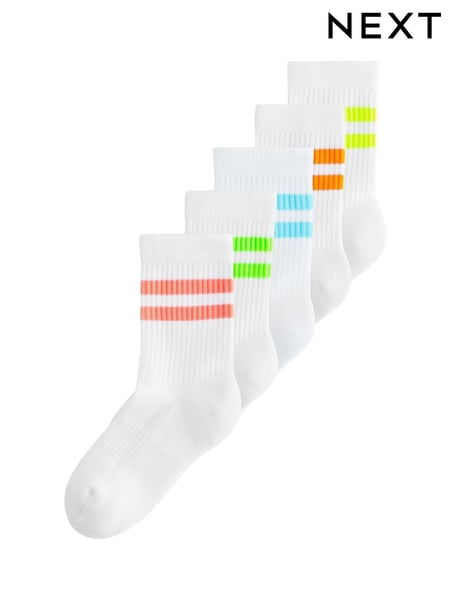 Bright Yellow/Green/Blue Cushioned Footbed Cotton Rich Ribbed Tipped Socks 5 Pack (AL5808) | € 10 - € 14