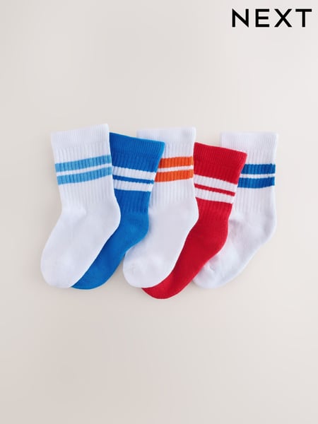 Red/Blue/Orange Cushioned Footbed Cotton Rich Ribbed Tipped Socks 5 Pack (AL5809) | € 10 - € 14