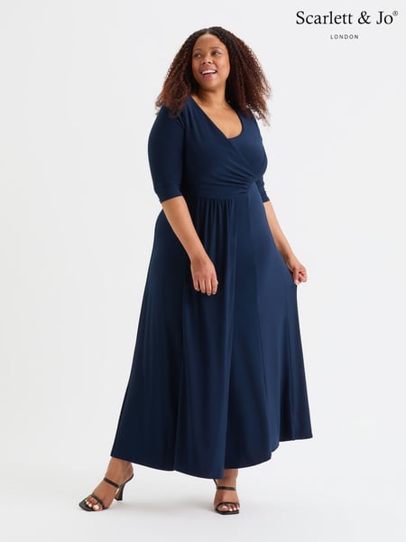 Scarlett & Jo Blue Solid Ruched Maxi Gown (AL6441) | € 172