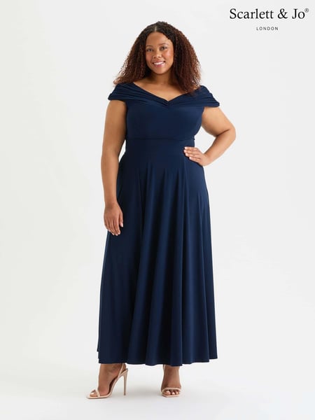 Scarlett & Jo Blue Bardot Solid Maxi Dress (AL6445) | € 172