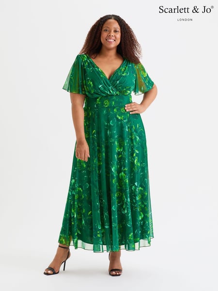 Scarlett & Jo Green Isabelle Winter Print Float Sleeve Maxi Dress (AL6452) | € 148