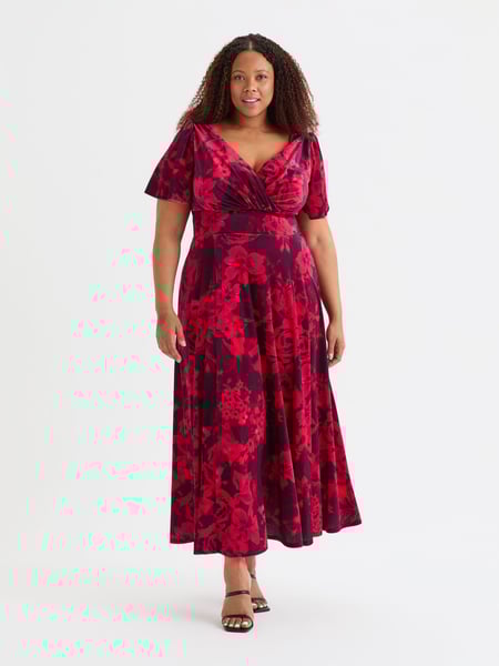 Scarlett & Jo Wine Isabelle Velvet Angel Sleeve Maxi Dress (AL6460) | € 195