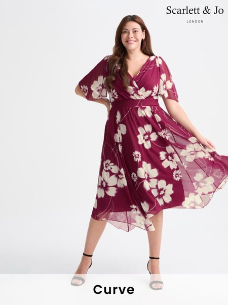 Scarlett & Jo Wine Red/Cream Julie Hanky Hem Dress (AL6461) | € 140