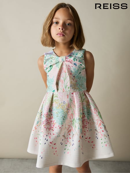 Reiss Pink Print Isabel 9-13 yrs Floral-Print Pleated Scuba Dress (AL6654) | € 78