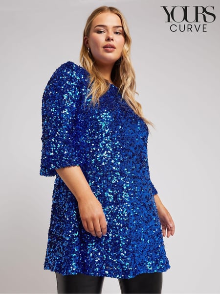 Yours Curve Blue London Sequin Flute Sleeve Top (AL6866) | € 39