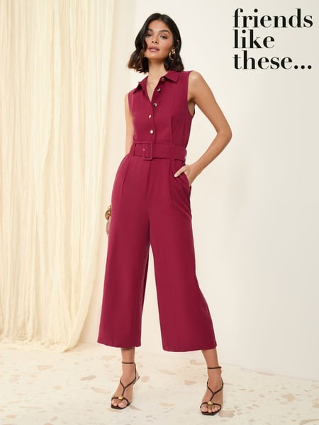 Friends Like These Red Sleevless Belted Utility Tailored Jumpsuit (AL6868) | € 84