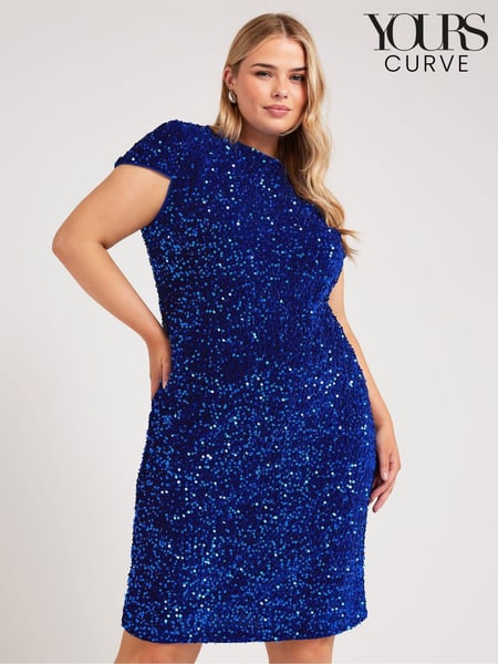 Yours Curve Blue London Sequin Velvet Shift Dress (AL6958) | € 58