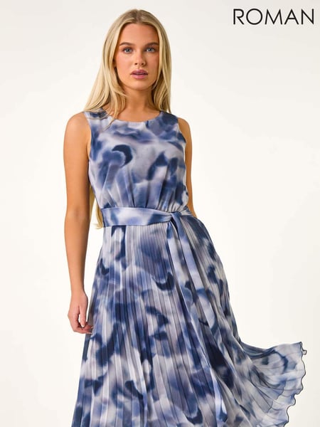 Roman Grey Petite Abstract Print Pleated Midi Dress (AL7048) | € 109
