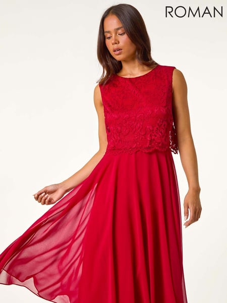 Roman Red Petite Lace Overlay Midi Dress (AL7242) | € 109