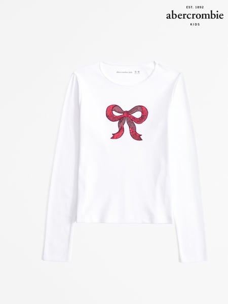 Abercrombie & Fitch White Ribbed Graphic Long Sleeve Top (AL7445) | € 15 - € 17