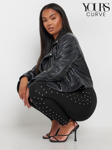 Yours Curve Black Diamante Studded Side Stripe Leggings (AL7714) | € 34