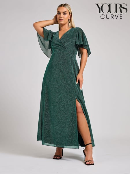 Yours Curve Green London Metallic Wrap Maxi Dress (AL7731) | € 115