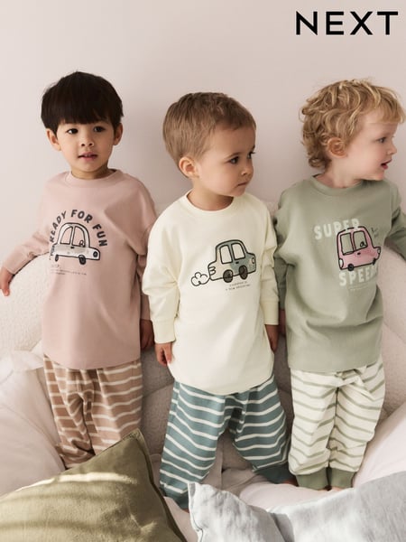 Mid Natural Stripe Transport Short Pyjamas 3 Pack (9mths-8yrs) (AL8544) | € 30 - € 38
