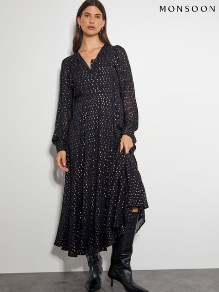 Monsoon Black Lillian Metallic Polka Dot Dress (AL8616) | € 70