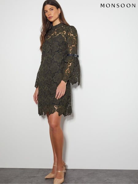 Monsoon Green Eliza Long Sleeve Lace Mini Dress (AL8620) | € 117