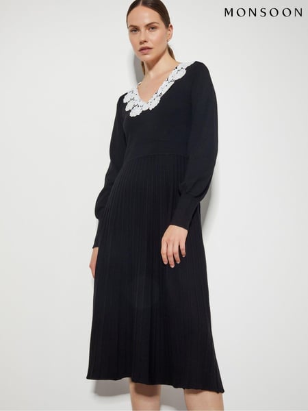 Monsoon Black Lola Lace Knit Midi Dress (AL8635) | € 93