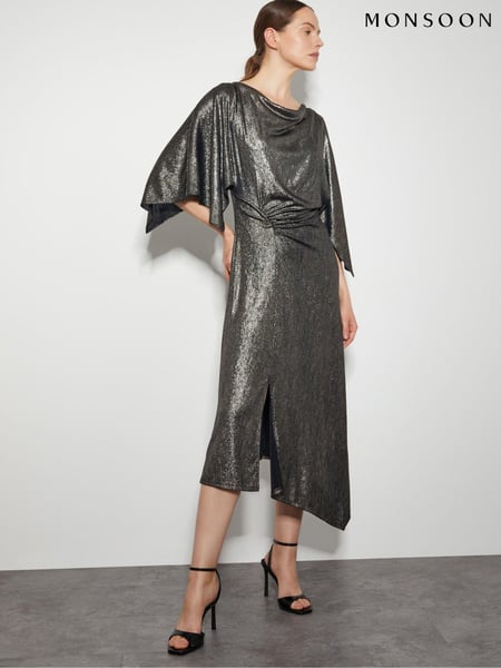 Monsoon Gold Mila Drape Metallic Jersey Midi Dress (AL8649) | € 66