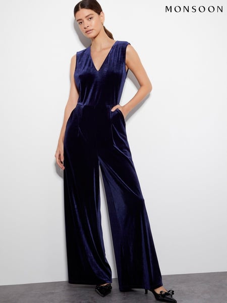 Monsoon Blue Vayle Velvet Jumpsuit (AL8661) | € 61