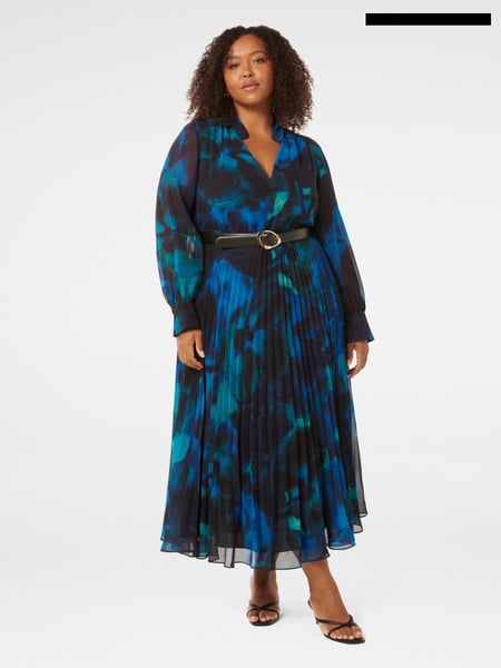 Forever New Blue Skyla Curve Pleated Midi Dress (AL8862) | € 78