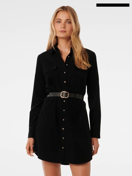 Forever New Black 100% Cotton Lucie Long Sleeves Corduroy Mini Dress (AL8869) | € 66