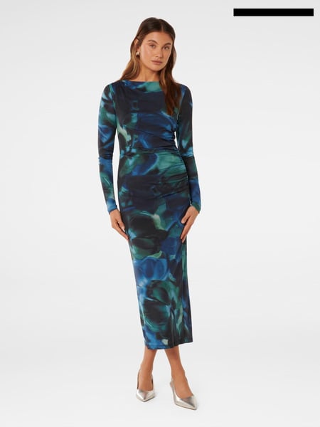 Forever New Blue Loretta Ruched Jersey Midi Dress (AL8912) | € 74