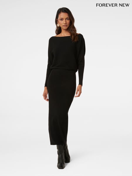 Forever New Black Ciara Petite Tipped Midi Dress (AL8920) | € 103