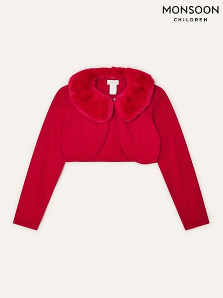 Monsoon Red Supersoft Faux Fur Collar 100% Cotton Cardigan (AL8962) | € 39 - € 45