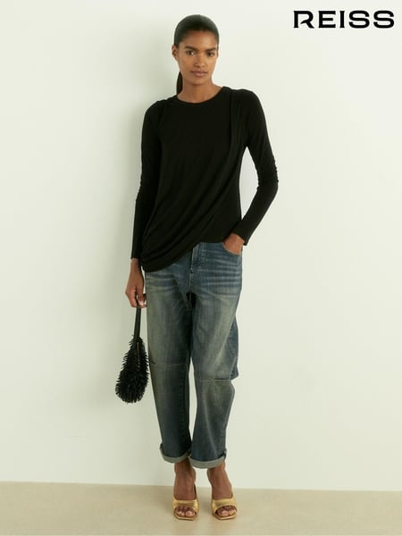 Reiss Black Ellie Draped-Jersey Top (AL9002) | € 184