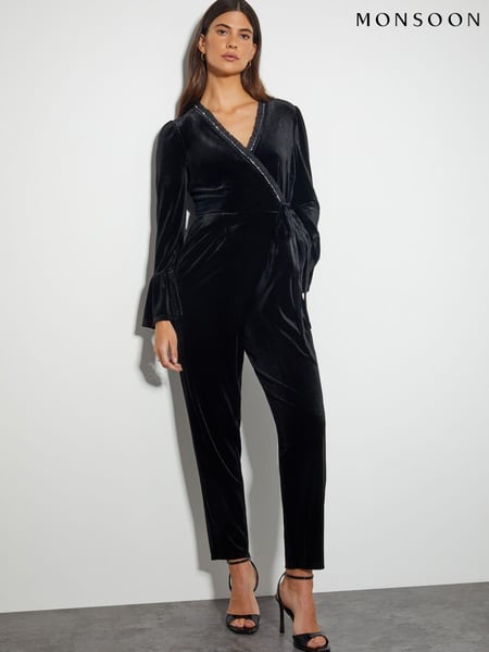 Monsoon Black Tara Trim Velvet Jumpsuit (AL9079) | € 70