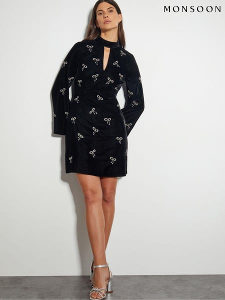 Monsoon Black Moira Embroidered Bow Dress (AL9082) | € 136