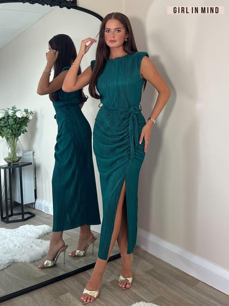 Girl In Mind Green Elena Ruched Seamed Midi Dress (AL9235) | € 39