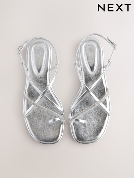 Silver Metallic Standard/Wide Fit Forever Comfort® Strappy Bling Toe Loop Sandals (AL9256) | € 42