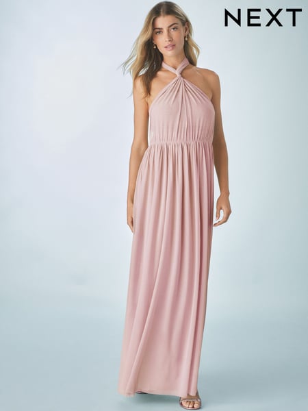 Dusky Pink Mesh Multiway Bridesmaid Wedding Maxi Dress (AL9587) | € 105