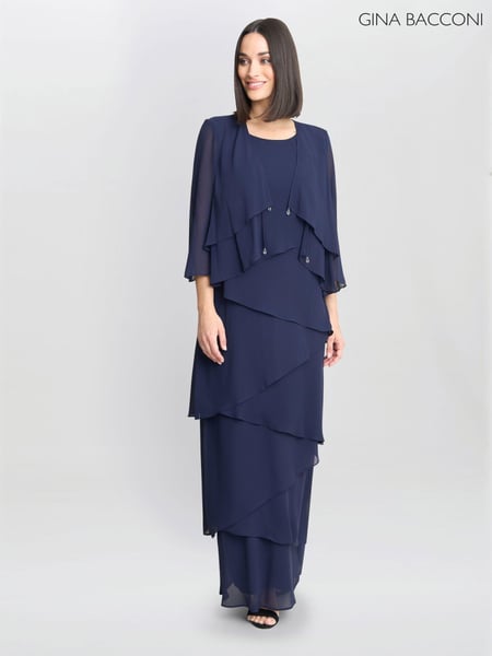 Gina Bacconi Blue Colette Jacket And Asymmetric Tiered Dress (AL9620) | € 452